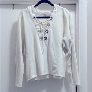 Women's White Lace-Up Hoodie